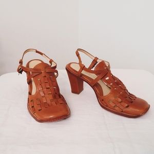 Kenneth Cole Woven Leather Square Toe Block Heel